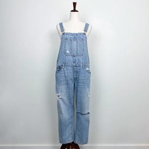 Lucky Brand Distressed Boyfriend Straight Leg Overalls XL